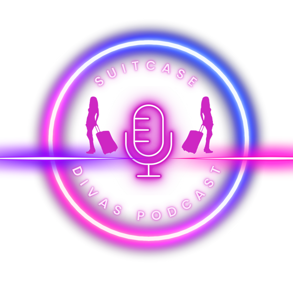 the logo for the podcast is pink and purple