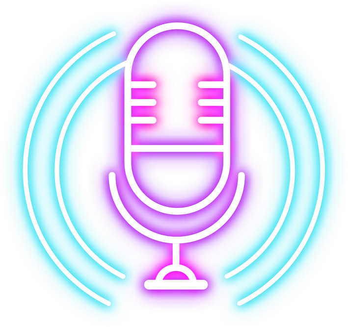 a neon microphone icon on a white background